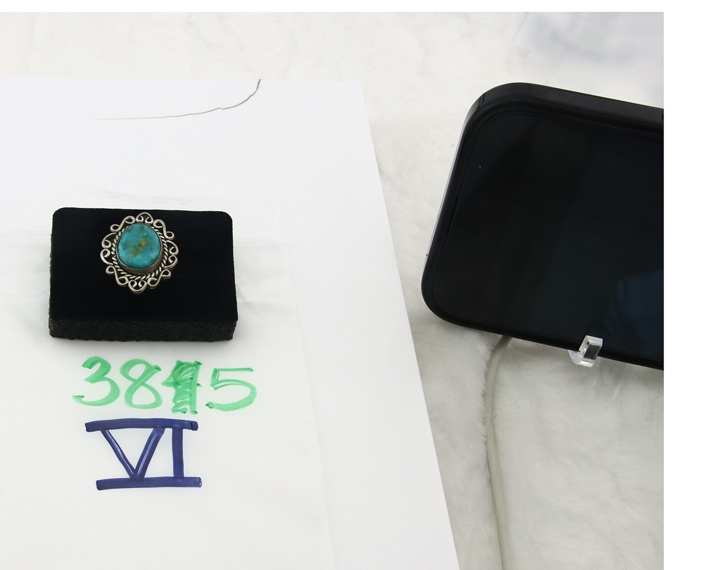Vintage Navajo Ring 925 Sterling Silver Turquoise Signed W Size 6.0