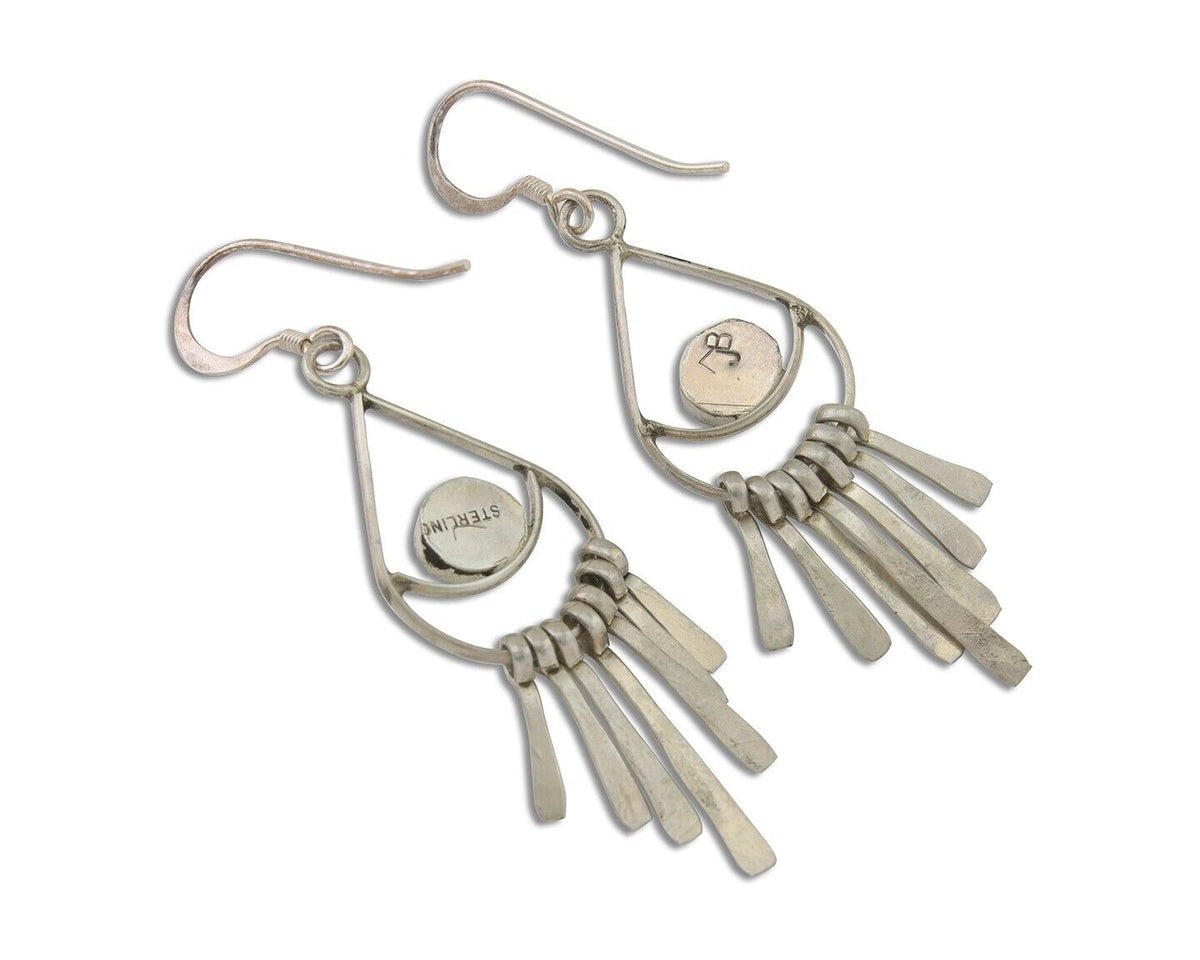 Navajo Dangle Earrings 925 Silver Natural Turquoise Artist Signed JB C.80's