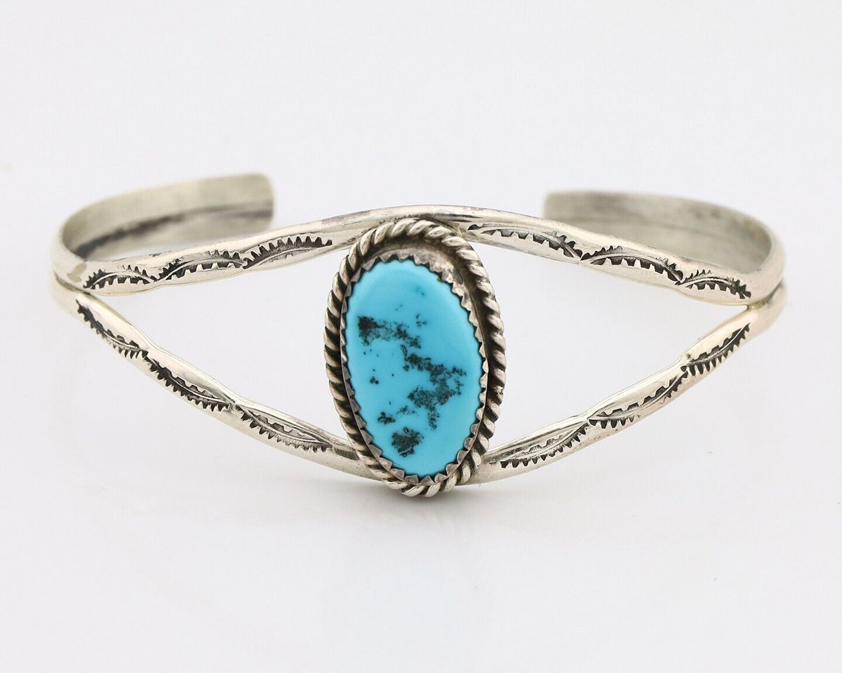 Navajo Bracelet 925 Silver Sleeping Beauty Turquoise Native American Artist C80s