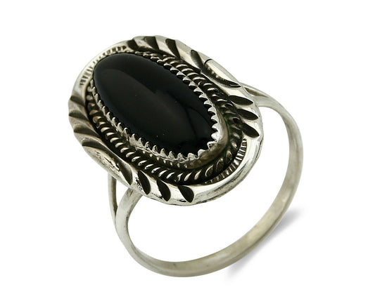 Navajo Ring .925 Silver Natural Black Onyx Handmade Ring Native Artist C.1990's