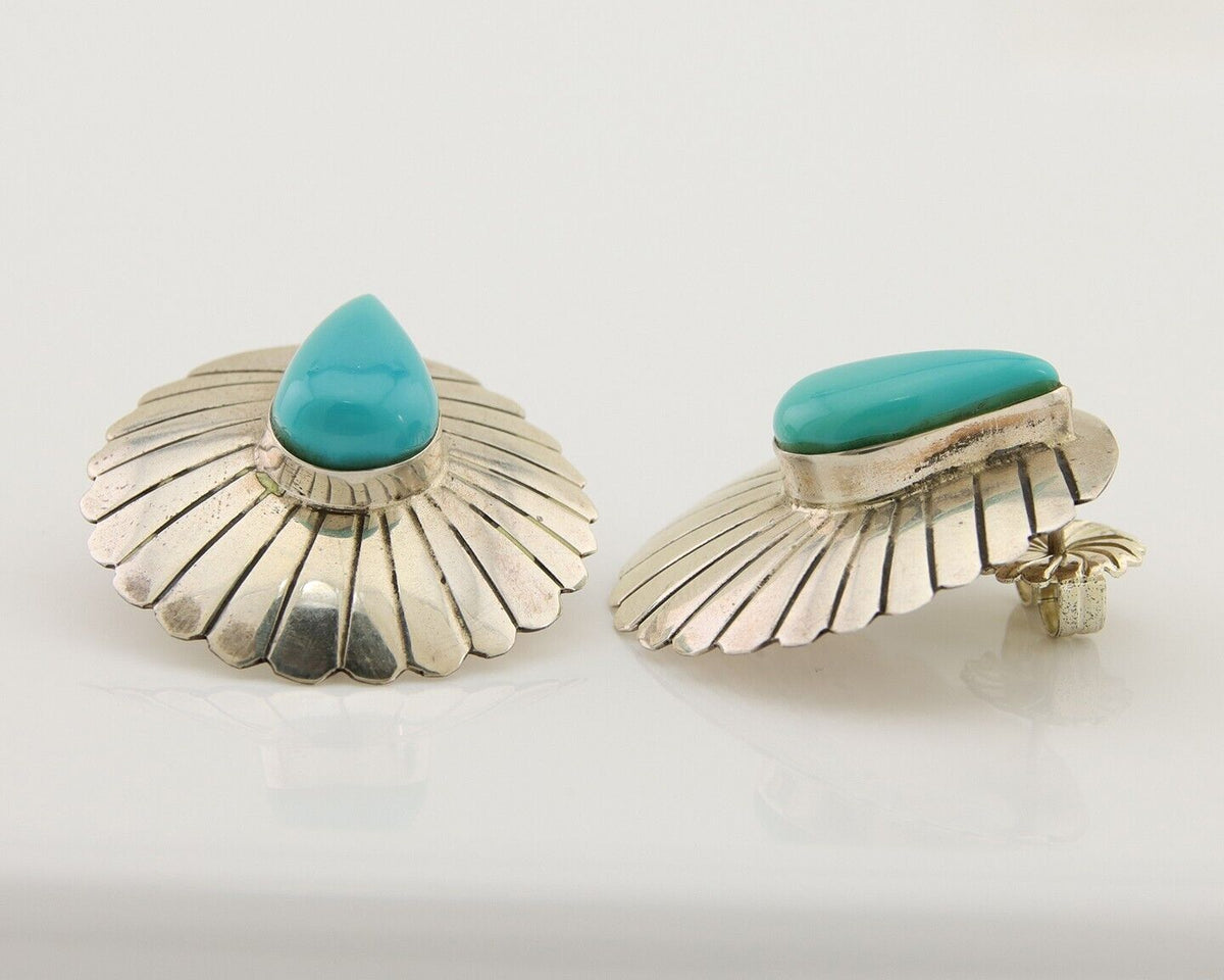Navajo Earrings 925 Silver Natural Blue Native American Artist C.80's