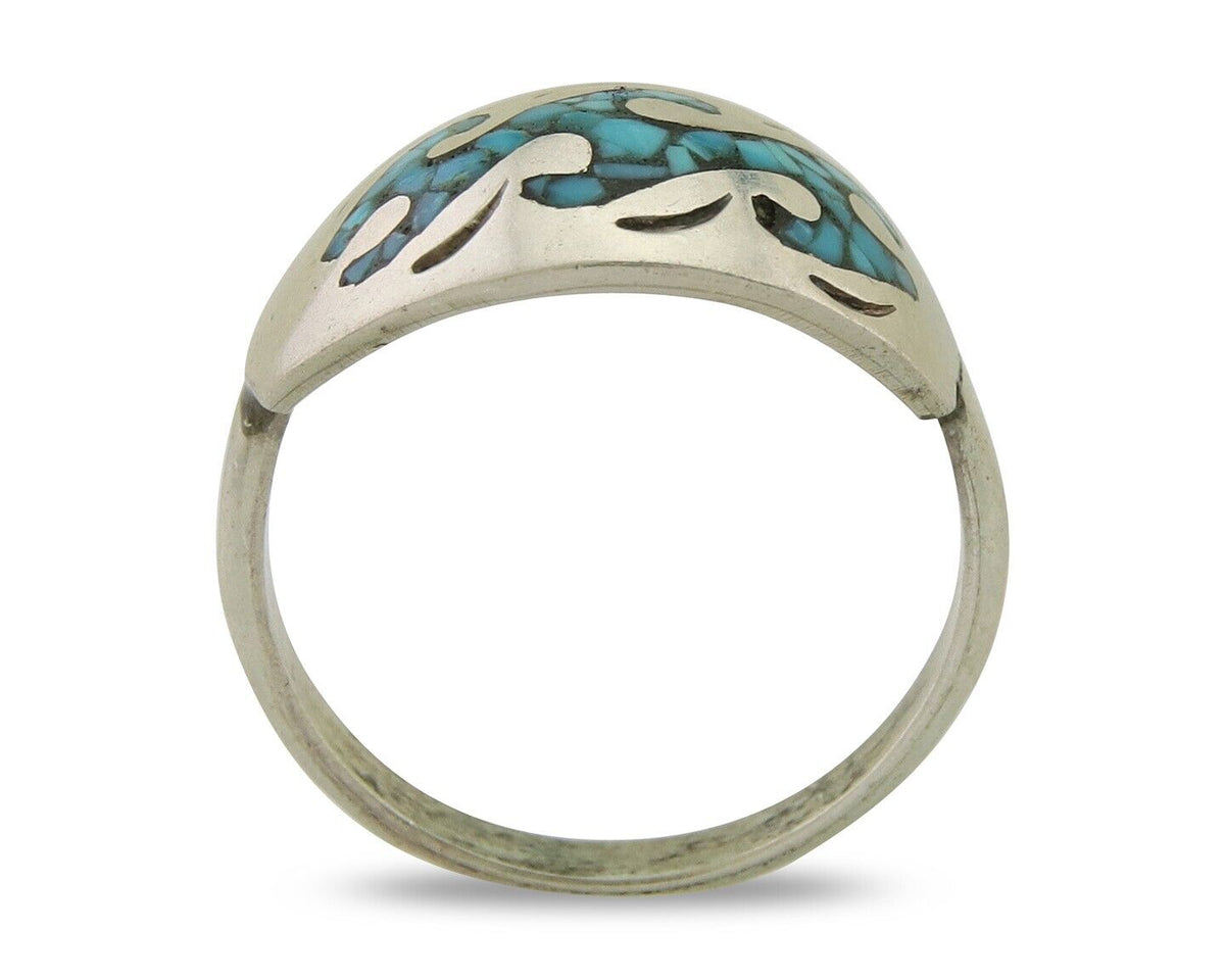 Navajo Wave Ring 925 Silver Turquoise Native Artist C.80's
