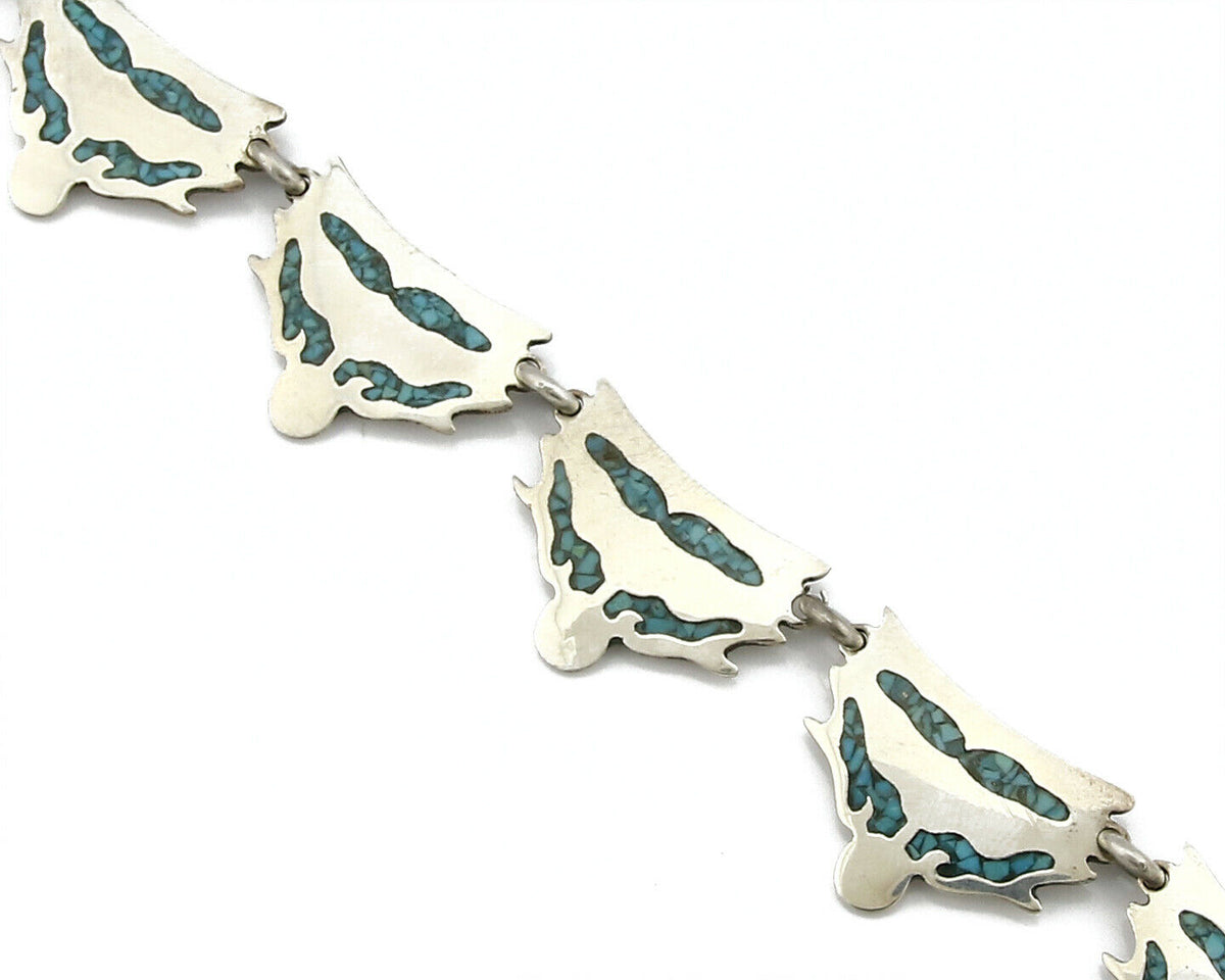 Mexican Artist TM .925 Silver Blue Turquoise Chip Inlay Bracelet