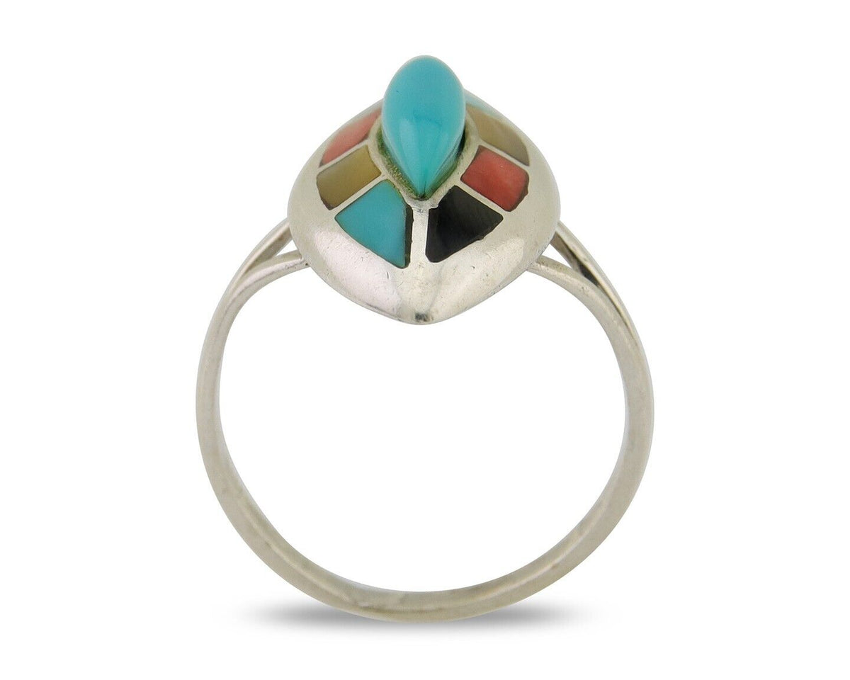 Navajo Ring 925 Silver Turquoise Shell Onyx Spiney Oyster Native Artist C80's