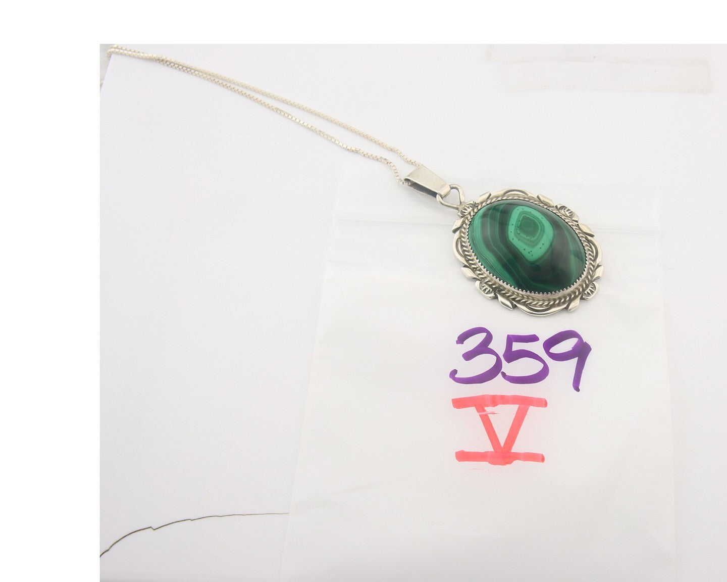 Navajo Sterling Silver Necklace Malachite Authentic Vintage Signed TALHAT