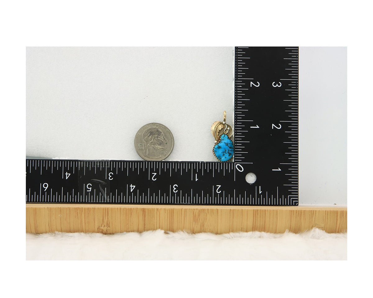 Navajo Pendant Sterling Silver & Gold Natural Blue Turquoise Signed Virgnina C