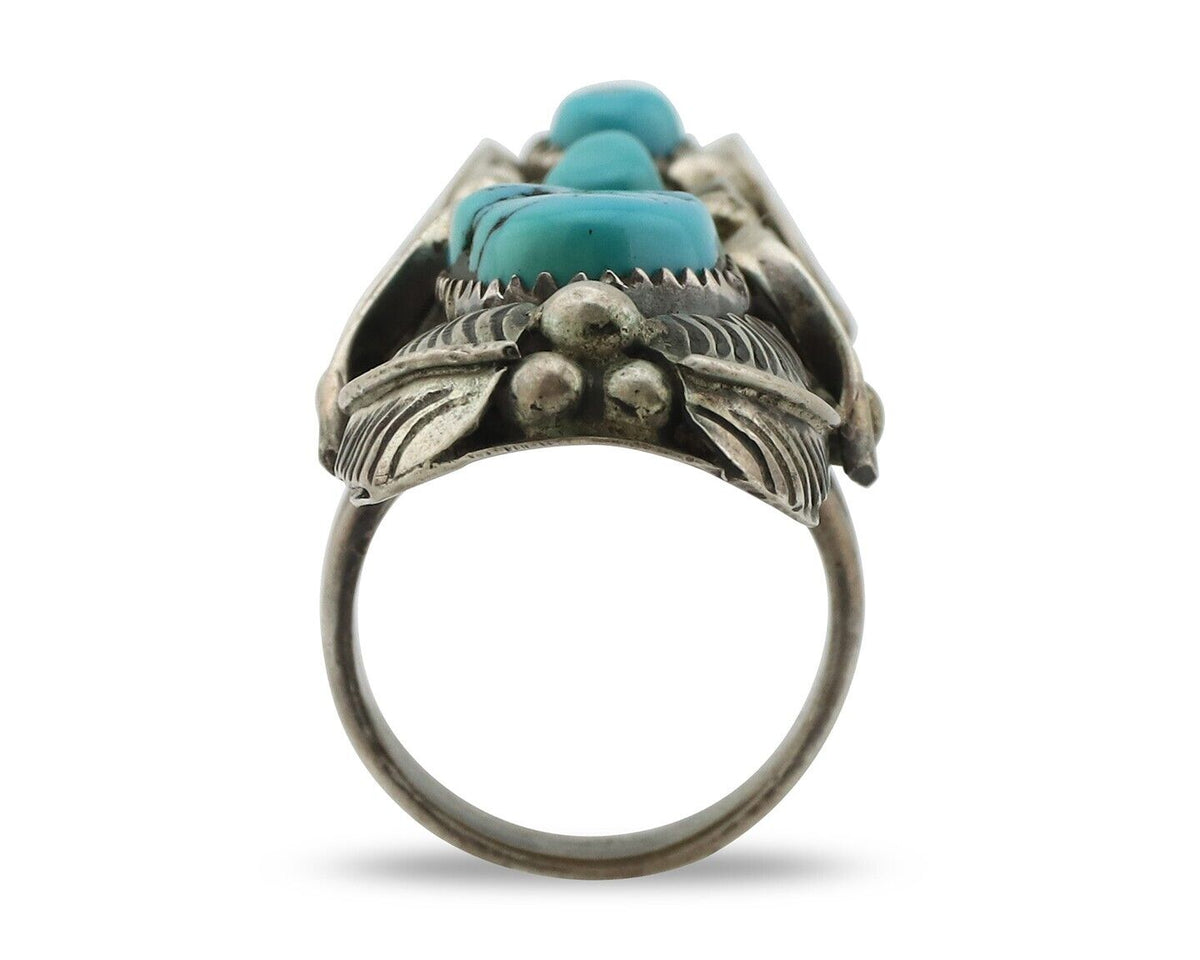 Navajo Ring 925 Silver Sleeping Beauty Turquoise Native American Artist C.80's