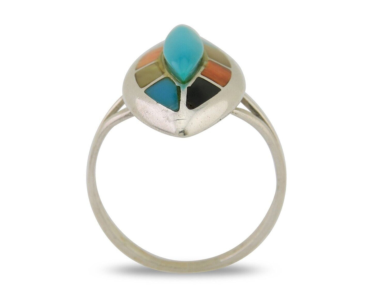 Navajo Ring 925 Silver Turquoise Shell Onyx Spiney Oyster Native Artist C.80's