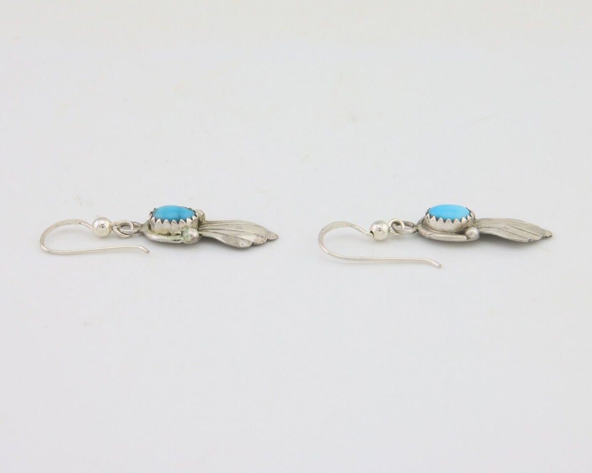 Navajo Earrings 925 Silver Blue Turquoise Artist Signed Kee Tsosie C.80's