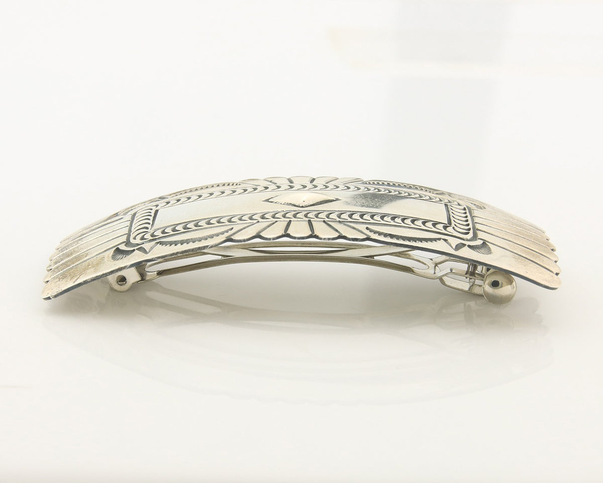 Vintage Navajo Barrette 925 Sterling Silver Hand Stamped Signed HT