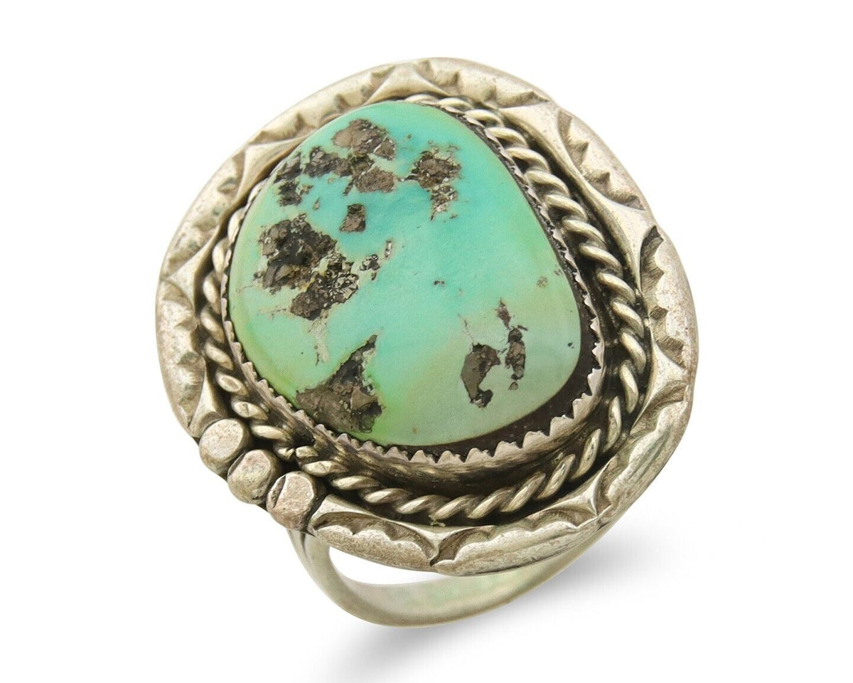 Navajo Ring 925 Sterling Natural Blue Turquoise Native Artist C.80's Size 9.5