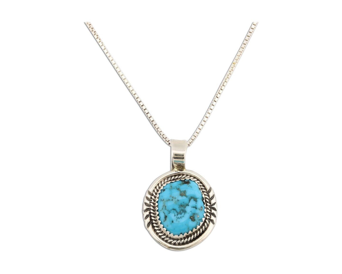Navajo Necklace 925 Silver Sleeping Beauty Turquoise Signed Anna Begay C.80's