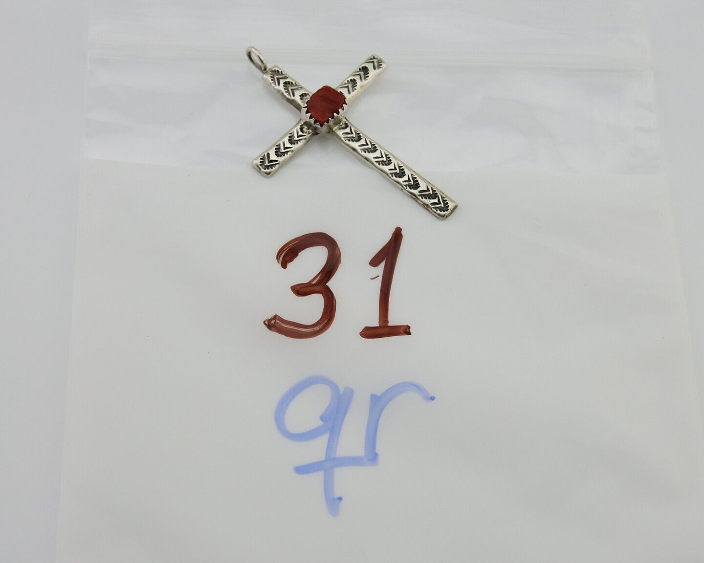 Navajo Cross Pendant 925 Silver Mediterranean Coral Signed Arthur Williams C.80s