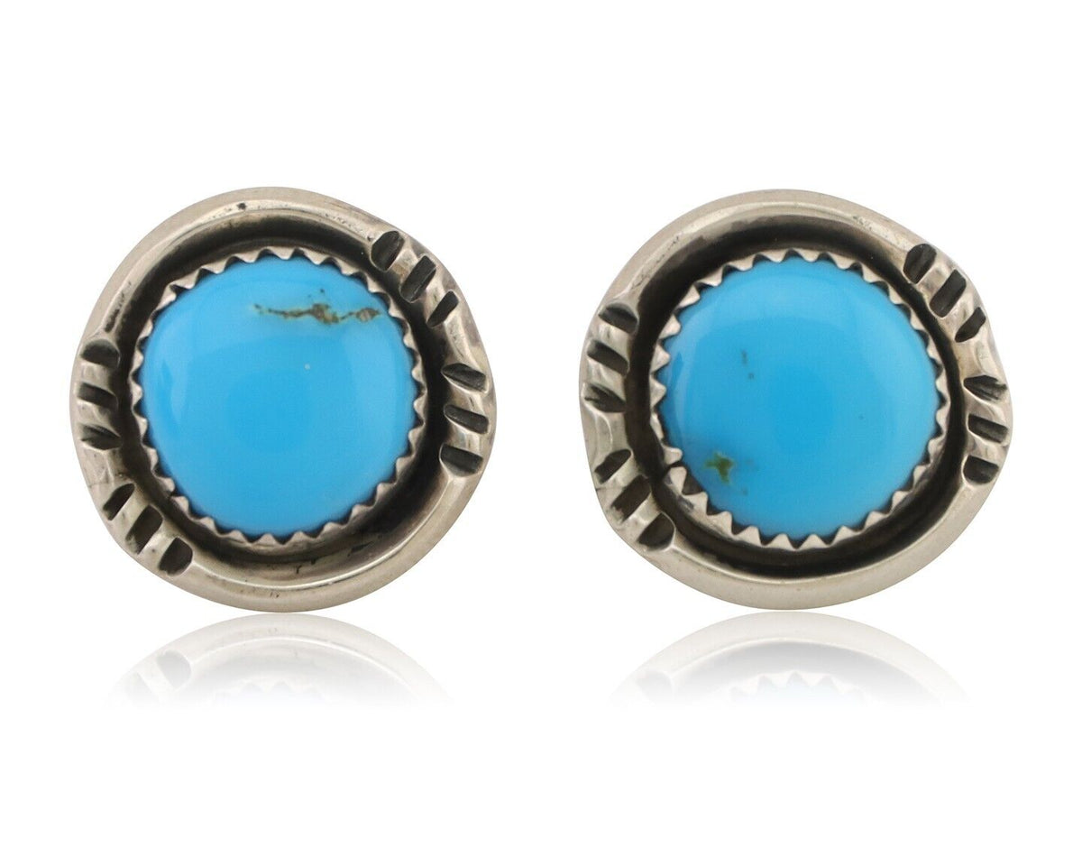 Navajo Earrings 925 Silver Natural Blue Turquoise Native American Artist C.80s