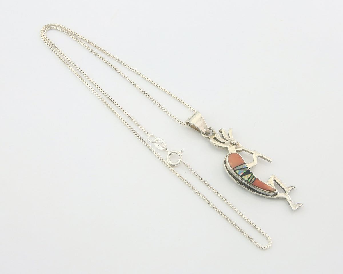 Navajo Kokopelli Necklace Sterling Silver Authentic Natural Gemstone Vintage