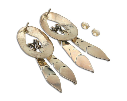 Navajo Feather Earrings 925 Silver Dangle Artist Signed DISHTA C.80's