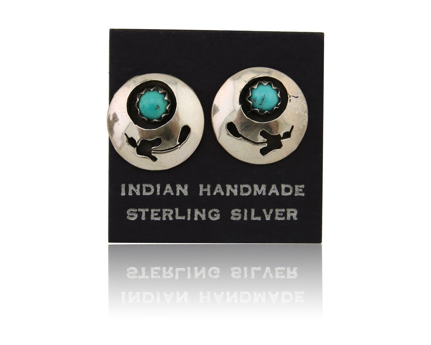 Navajo Handmade Earrings 925 Silver Turquoise Native American Artist C.80's