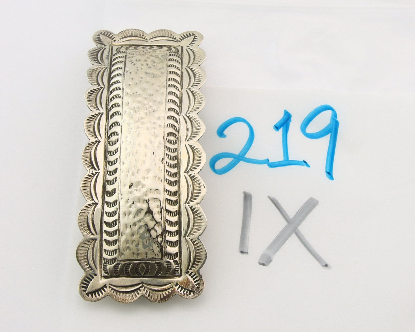 Vintage Navajo Barrette 925 Sterling Silver Hand Stamped Signed CT