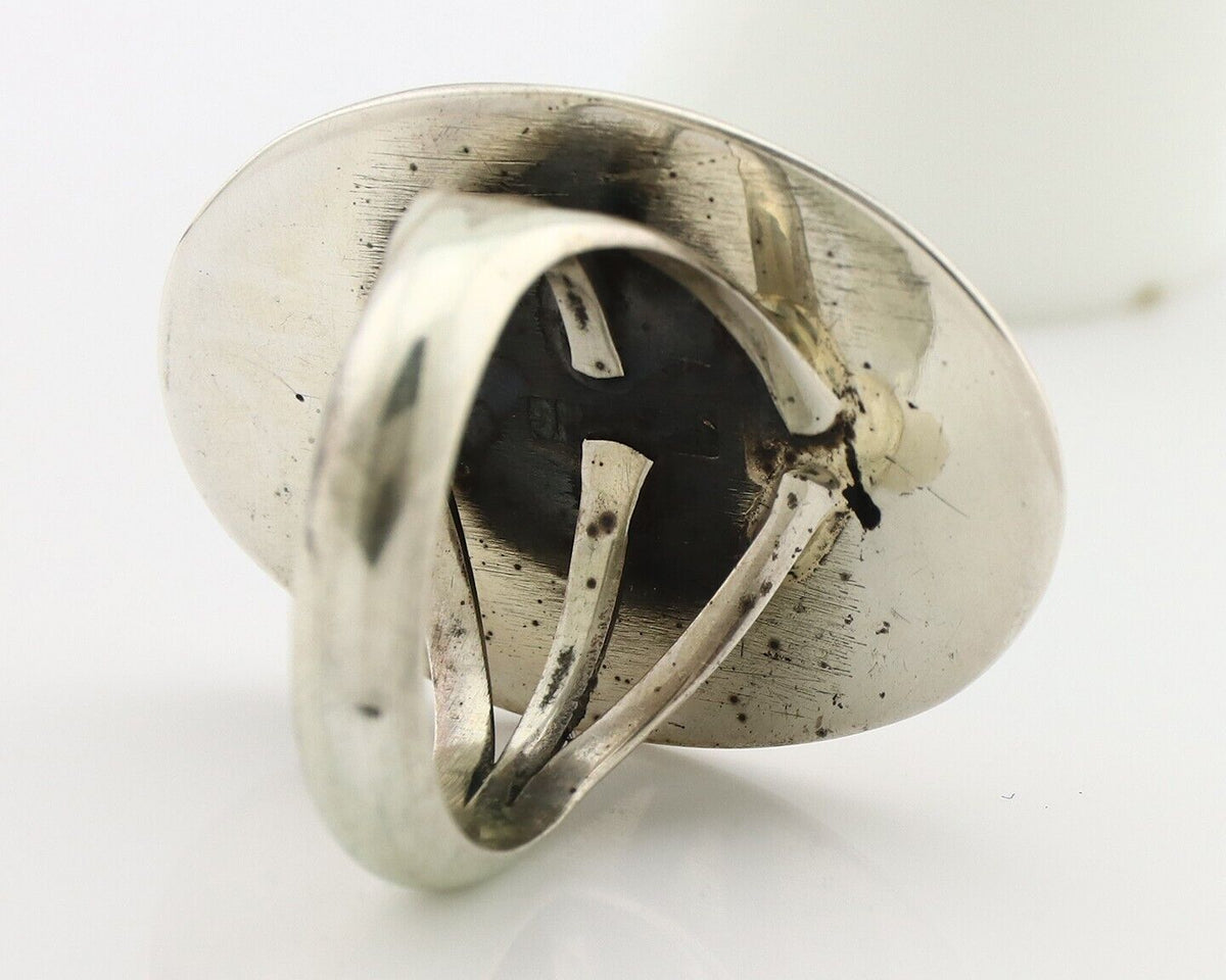 Navajo Ring 925 Silver Natural Blue Turquoise Signed M Montoya C.80's