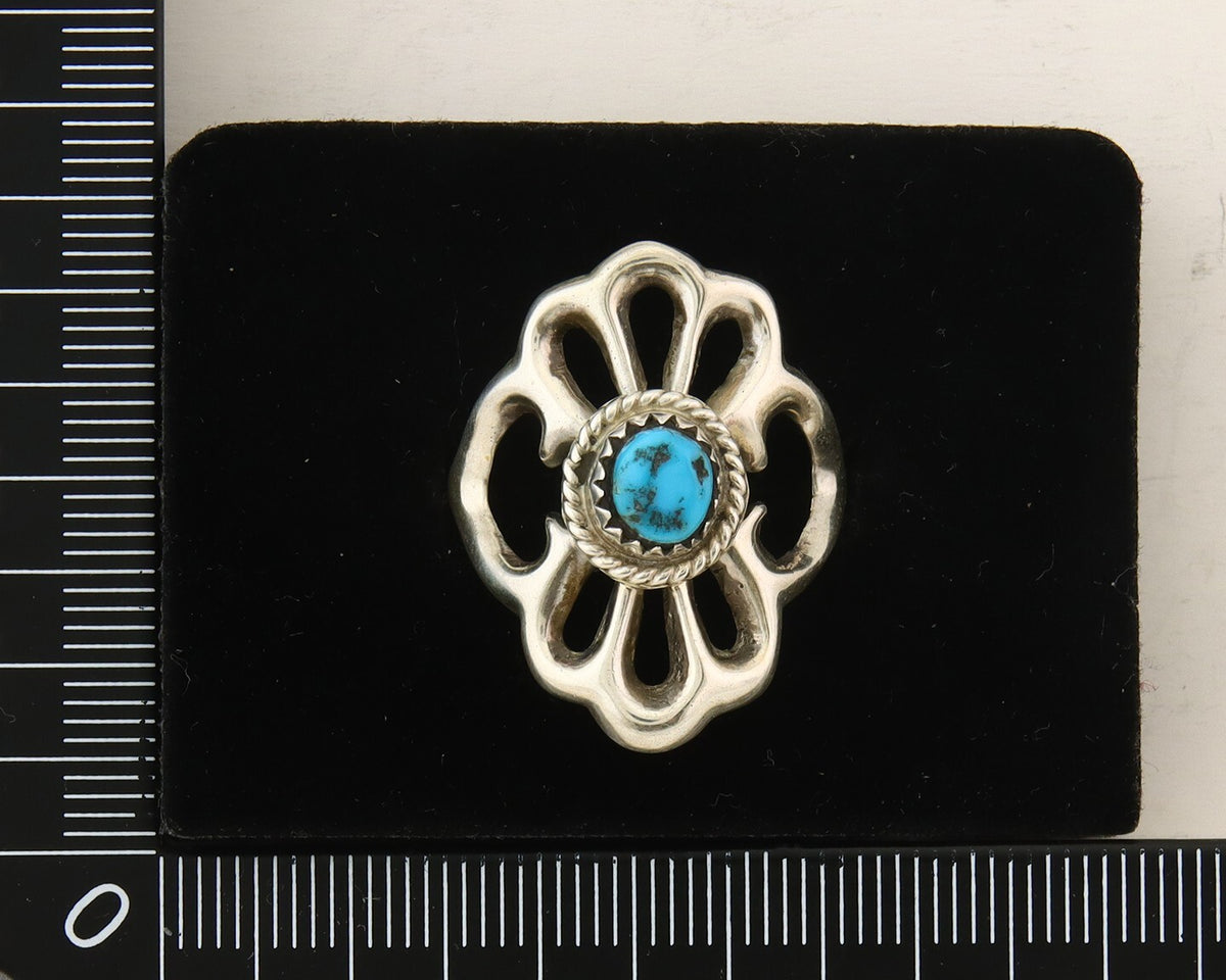 Navajo Concho Ring 925 Sterling Turquoise Native Artist C.80's Size 7.75