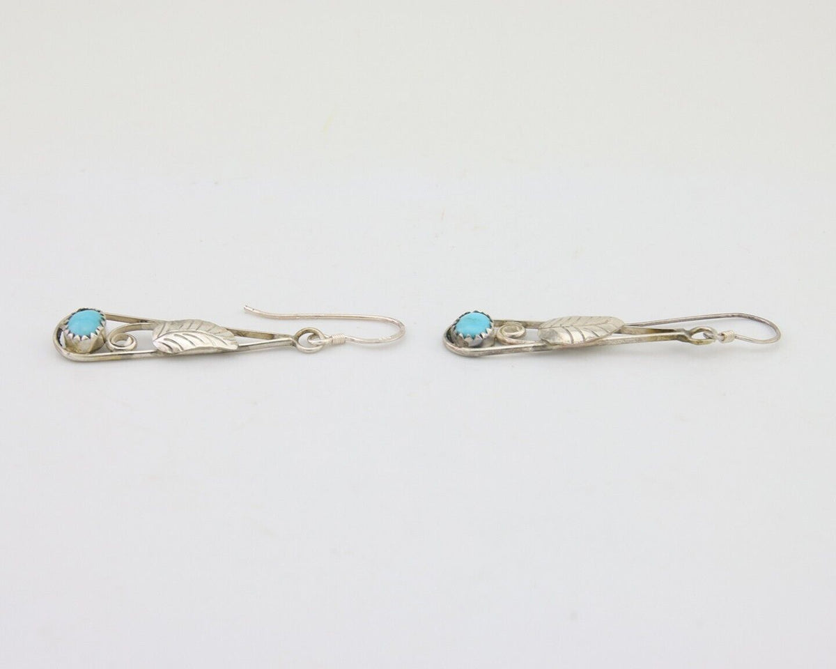 Navajo Dangle Earrings 925 Silver Natural Blue Turquoise Artist Signed JB C.80's