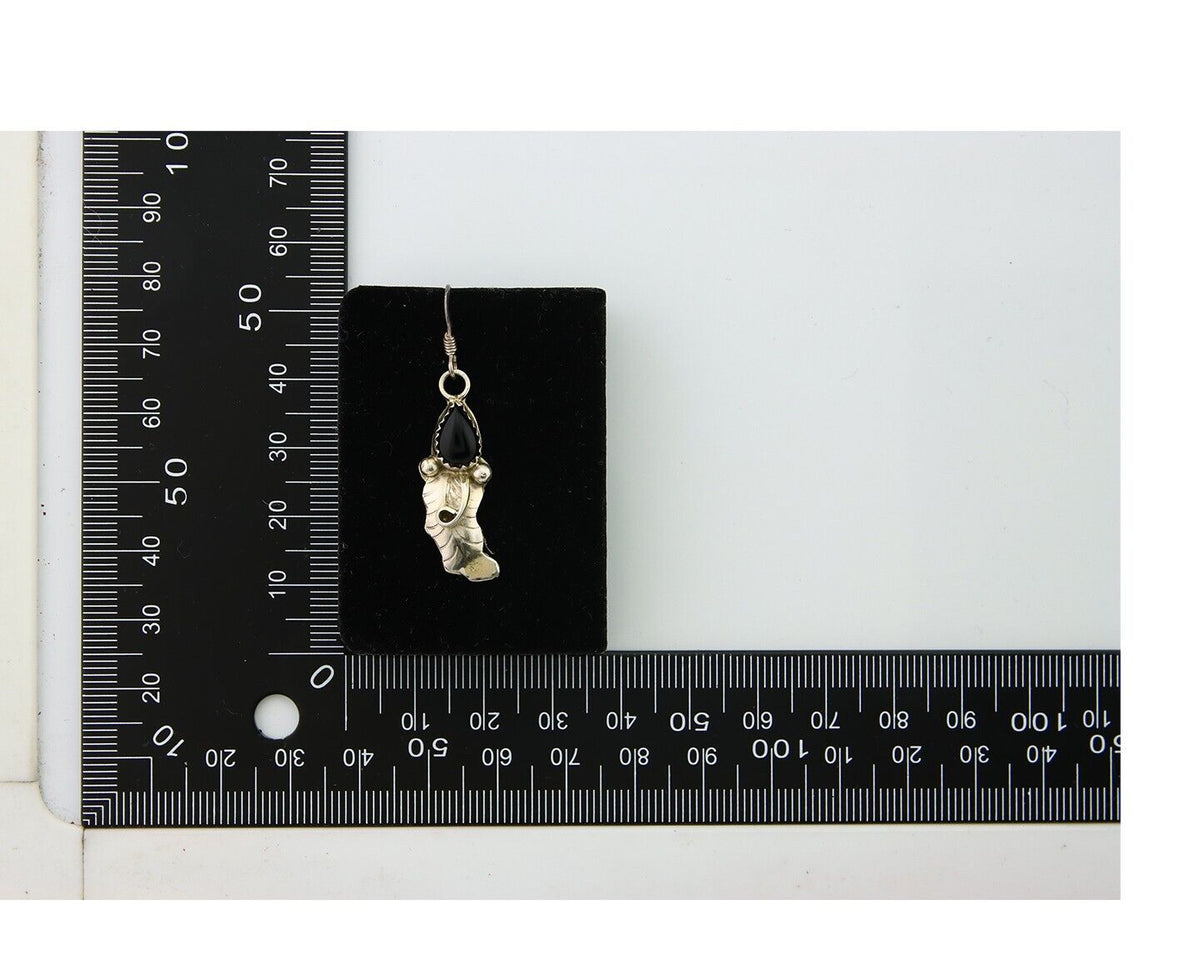 Navajo Earrings 925 Silver Handmade Natural Onyx Signed DB C.80's