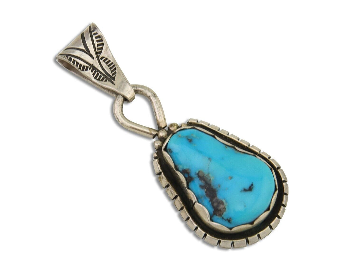 Navajo Sleeping Beauty Turquoise Pendant 925 Silver Signed Tony Guerro C.80's