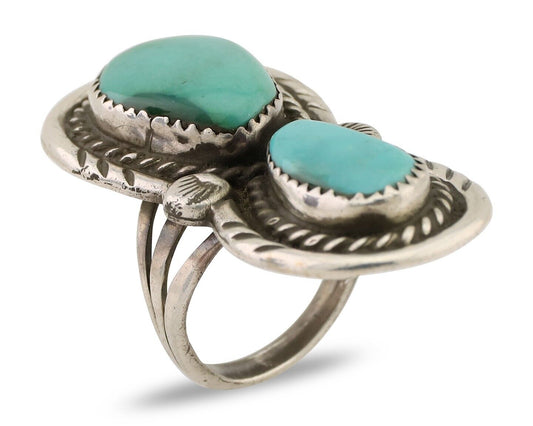Navajo Handmade Ring 925 Silver Natural Tuquoise Artist Signed Rose C.80's
