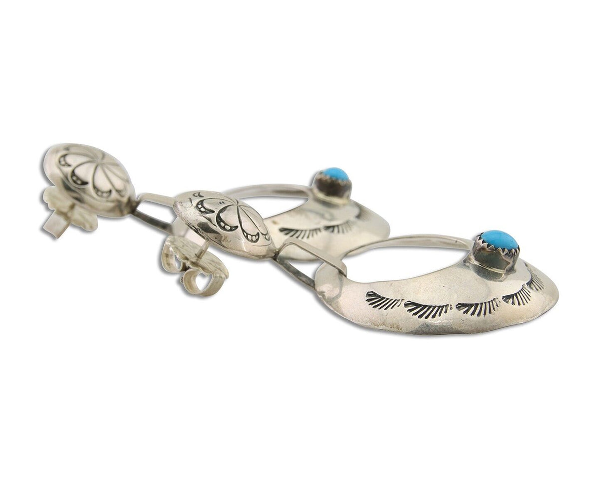 Navajo Dangle Earrings 925 Silver Natural Turquoise Native American Artist C80s
