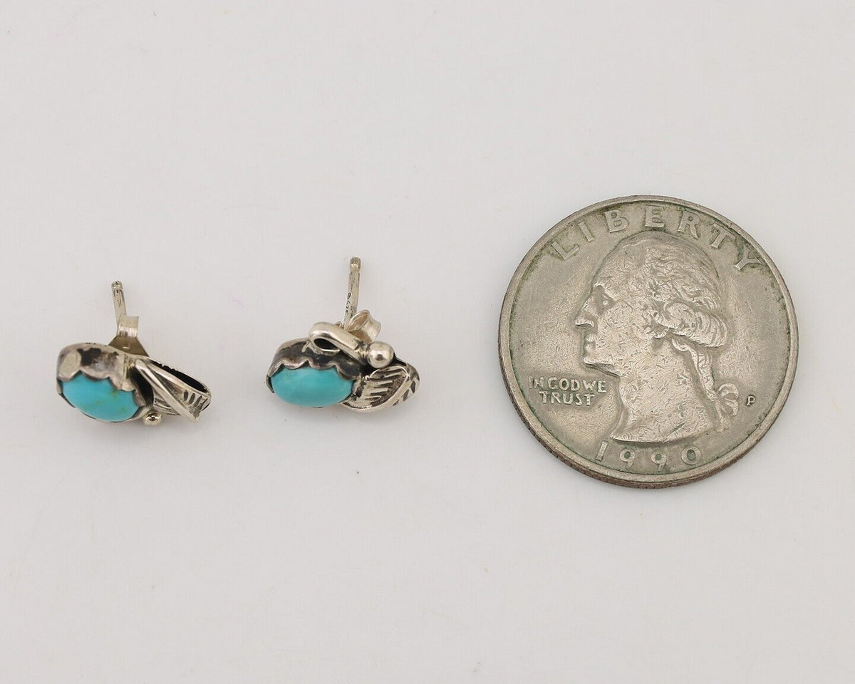 Navajo Handmade Earrings 925 Silver Natural Turquoise Native Artist C.80's