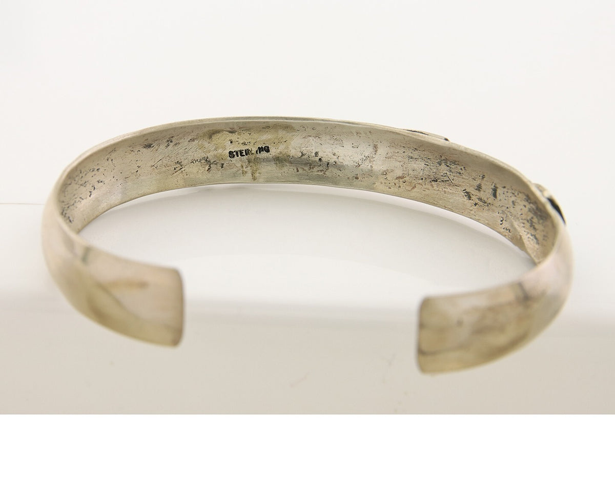 Navajo Bracelet 925 Silver Inlaid Turquoise Cuff Native American Artist C.80's