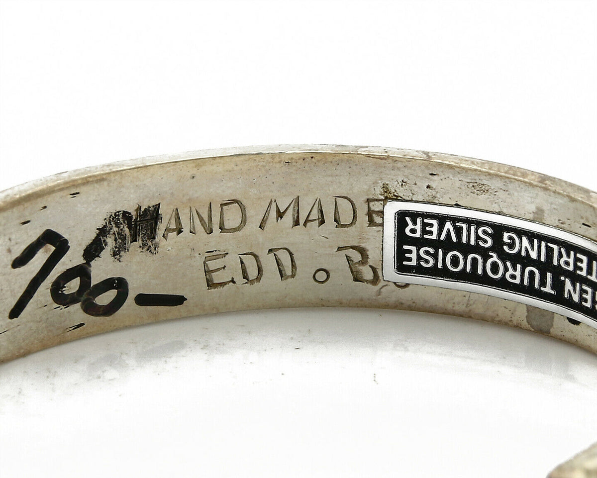 Navajo Artist Signed EDD.B. Gemstone Inlaid .925 Silver Cuff