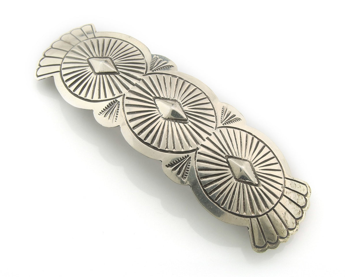 Vintage Navajo Barrette 925 Sterling Silver Hand Stamped Authentic Native Artist