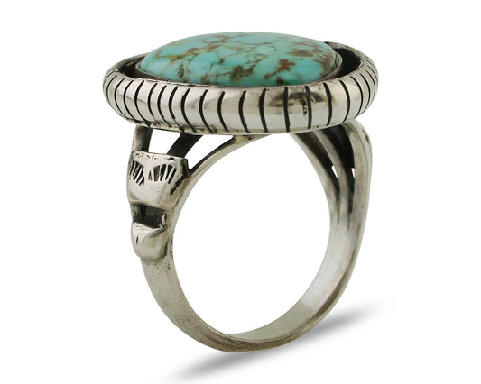 Navajo Handmade Ring 925 Silver Spiderweb Turquoise Signed M Montoya C.80's