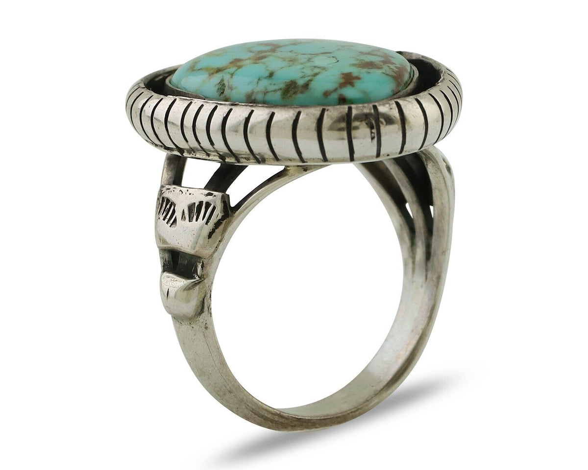 Navajo Handmade Ring 925 Silver Spiderweb Turquoise Signed M Montoya C.80's