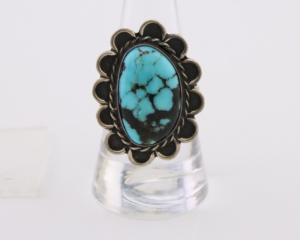 Navajo Ring .925 Silver Spiderweb Turquoise Artist Signed JT C.80's