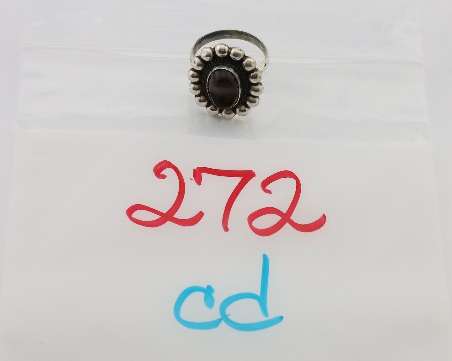 Navajo Handmade Ring 925 Silver Natural Fire Opal Native Artist Size 7.5 C.80's