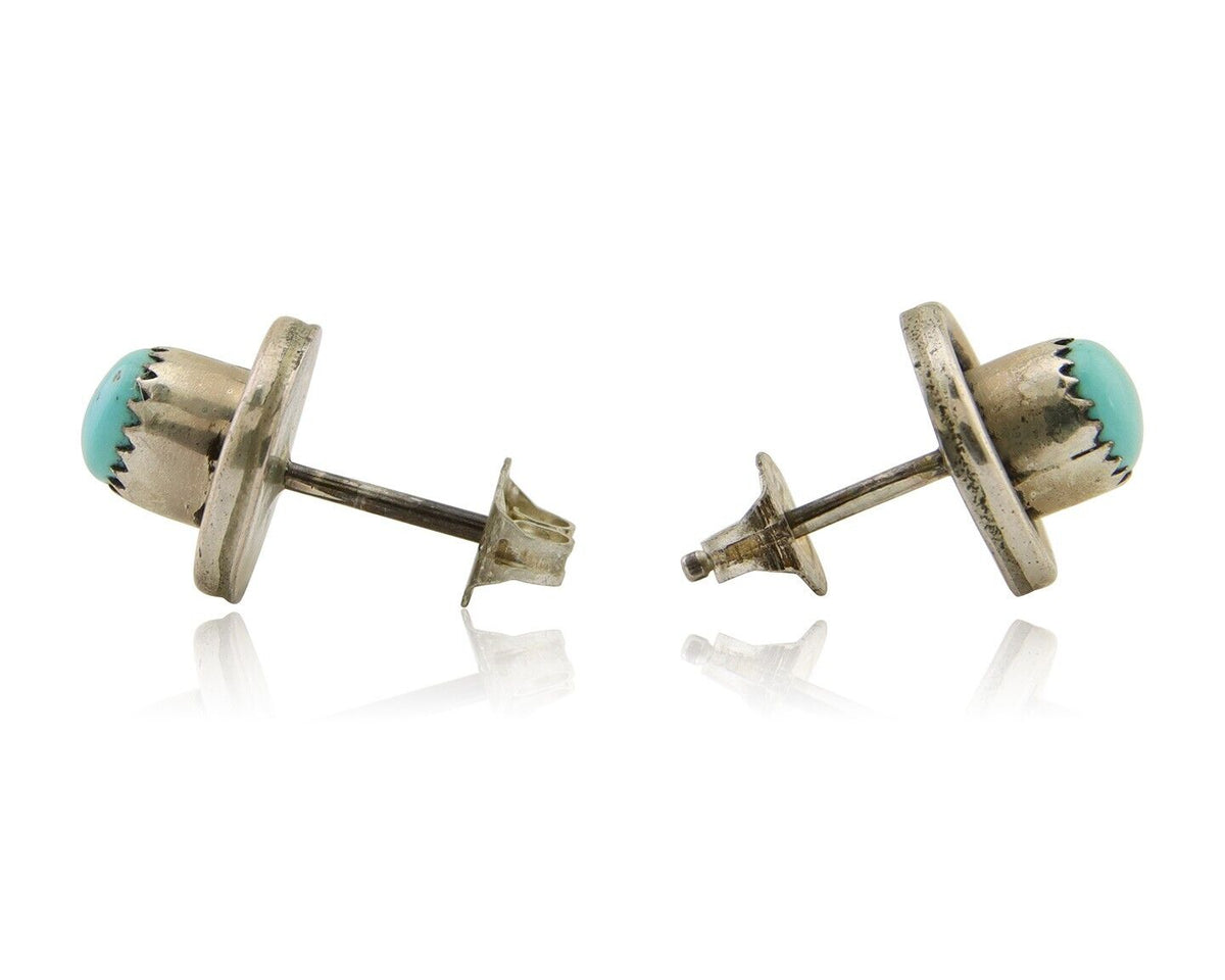 Navajo Snake Eye Earrings 925 Silver Blue Turquoise Native American Artist C.80s
