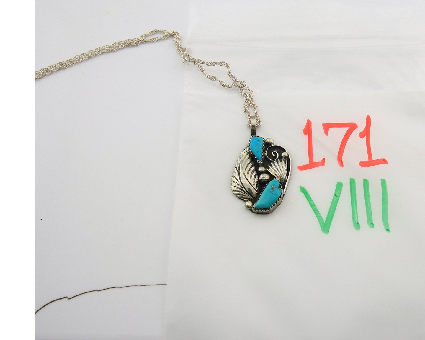 Navajo Necklace Sterling Silver Authentic Natural Turquoise Vintage Signed PM