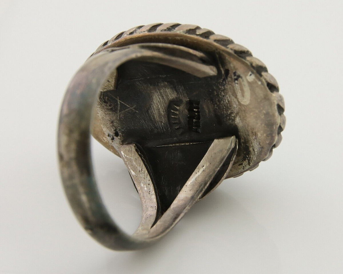Men Navajo Ring 925 Silver Natural Slab Turquoise Signed Sunset C.80's