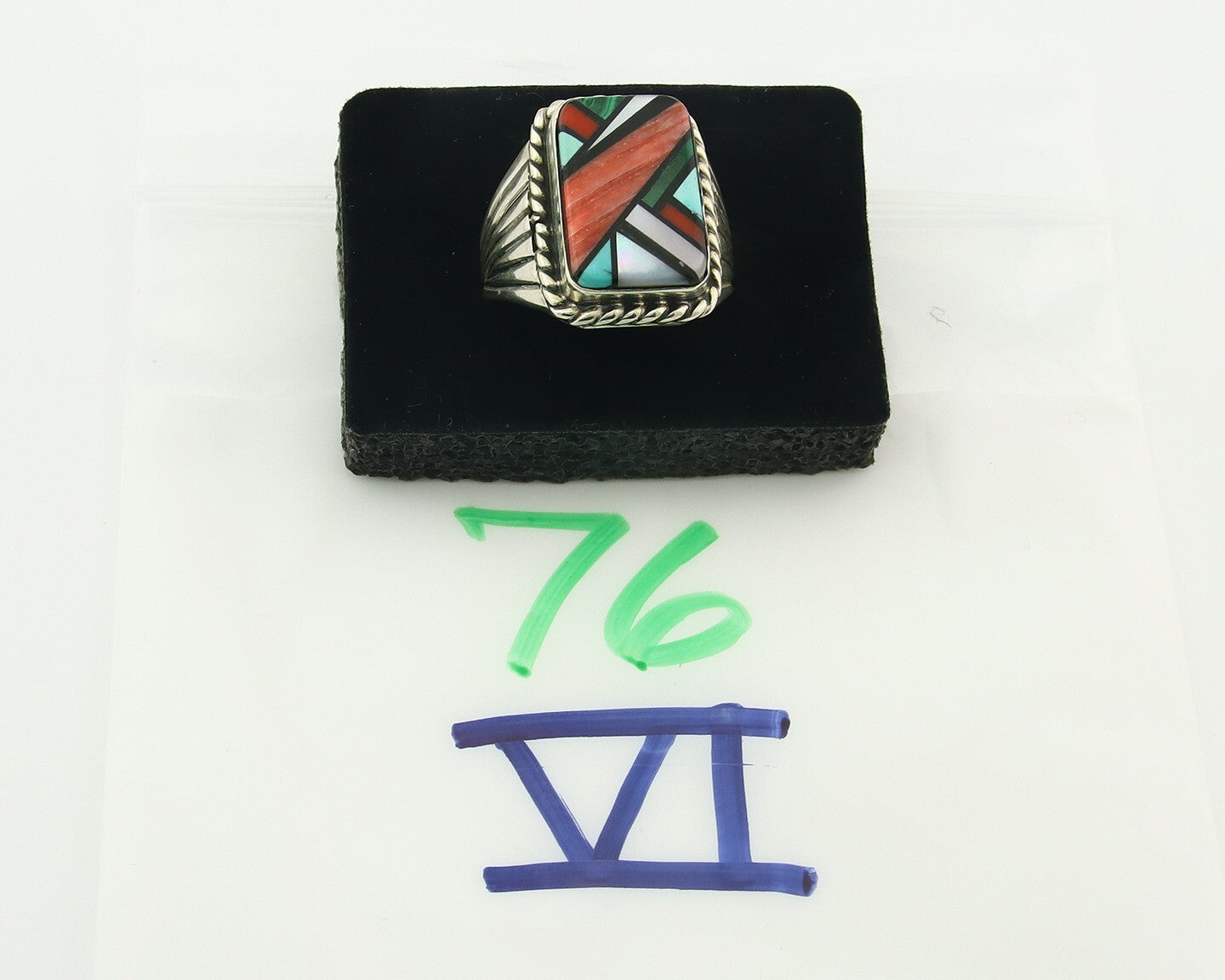 Vintage Navajo Ring 925 Sterling Natural Gemstone Signed C Montoya Size 11