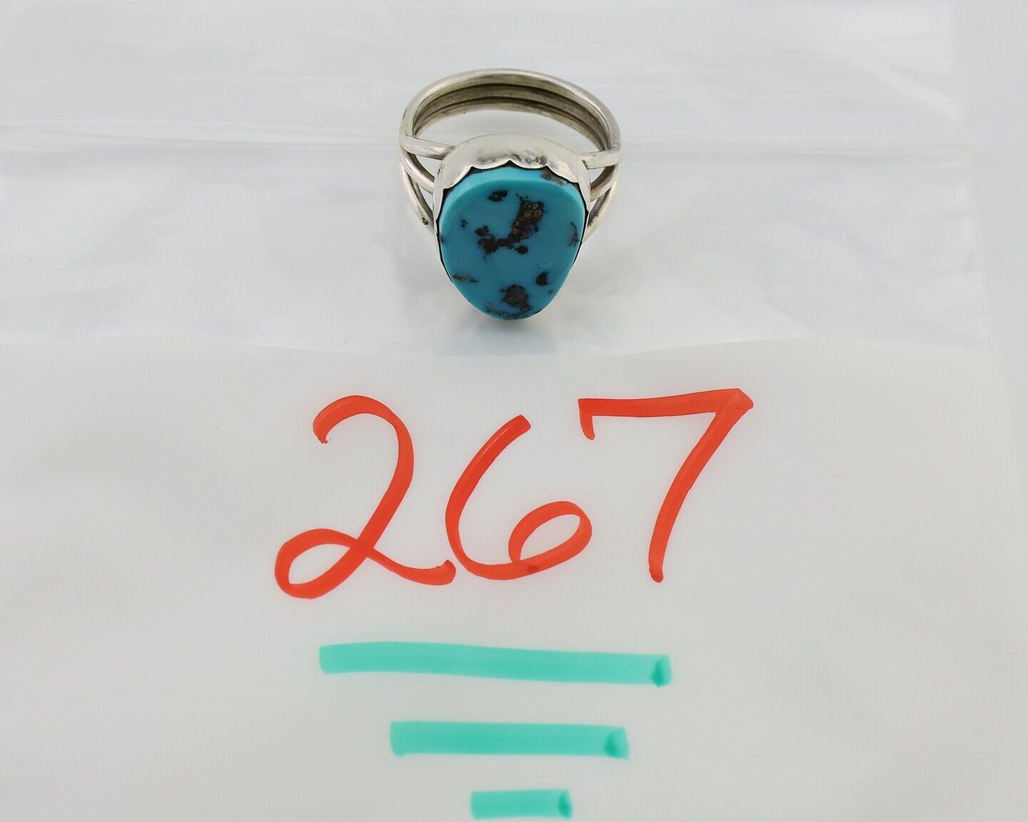 Navajo Ring 925 Silver Natural Blue Turquoise Signed Tony Guerro C.80's