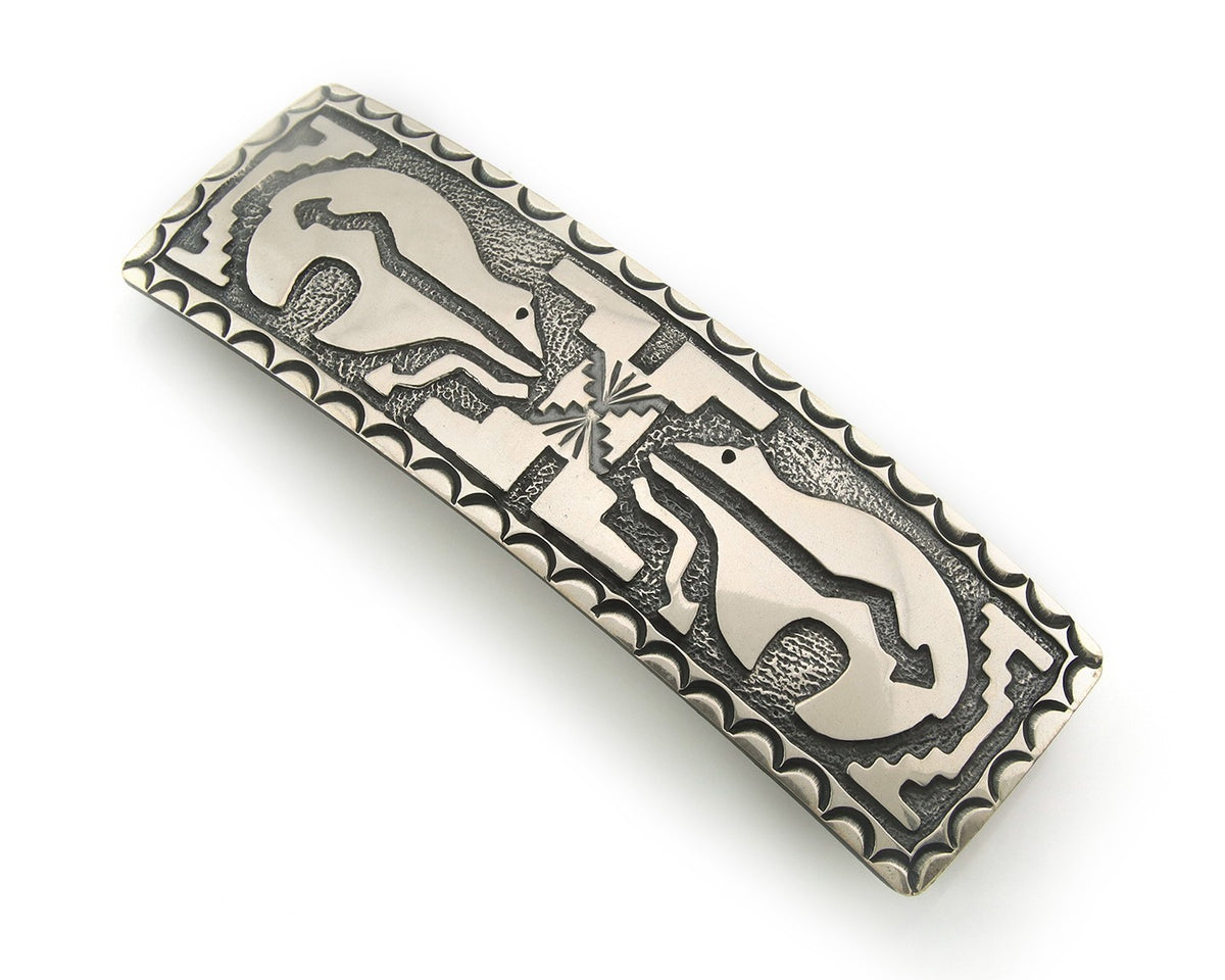 Vintage Navajo Barrette 925 Sterling Silver Hand Stamped Signed Dean Brown