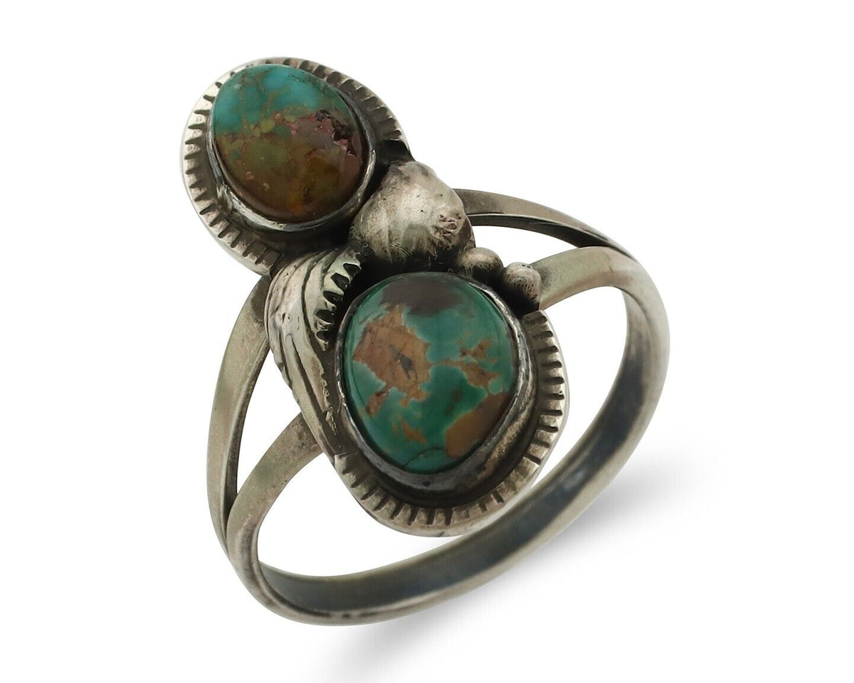 Navajo Ring 925 Silver Natural AAA Blue Turquoise Artist Signed Tom Willeto C80s