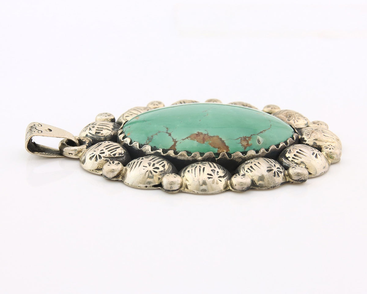 Large Navajo Pendant Sterling Silver Authentic Turquoise Vintage Artist Signed