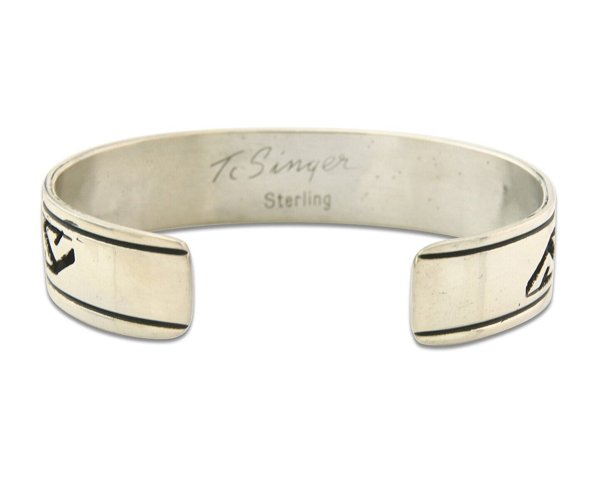 Navajo Bracelet 925 Silver Artist Signed Thomas Singer Cuff Made in the 1980's