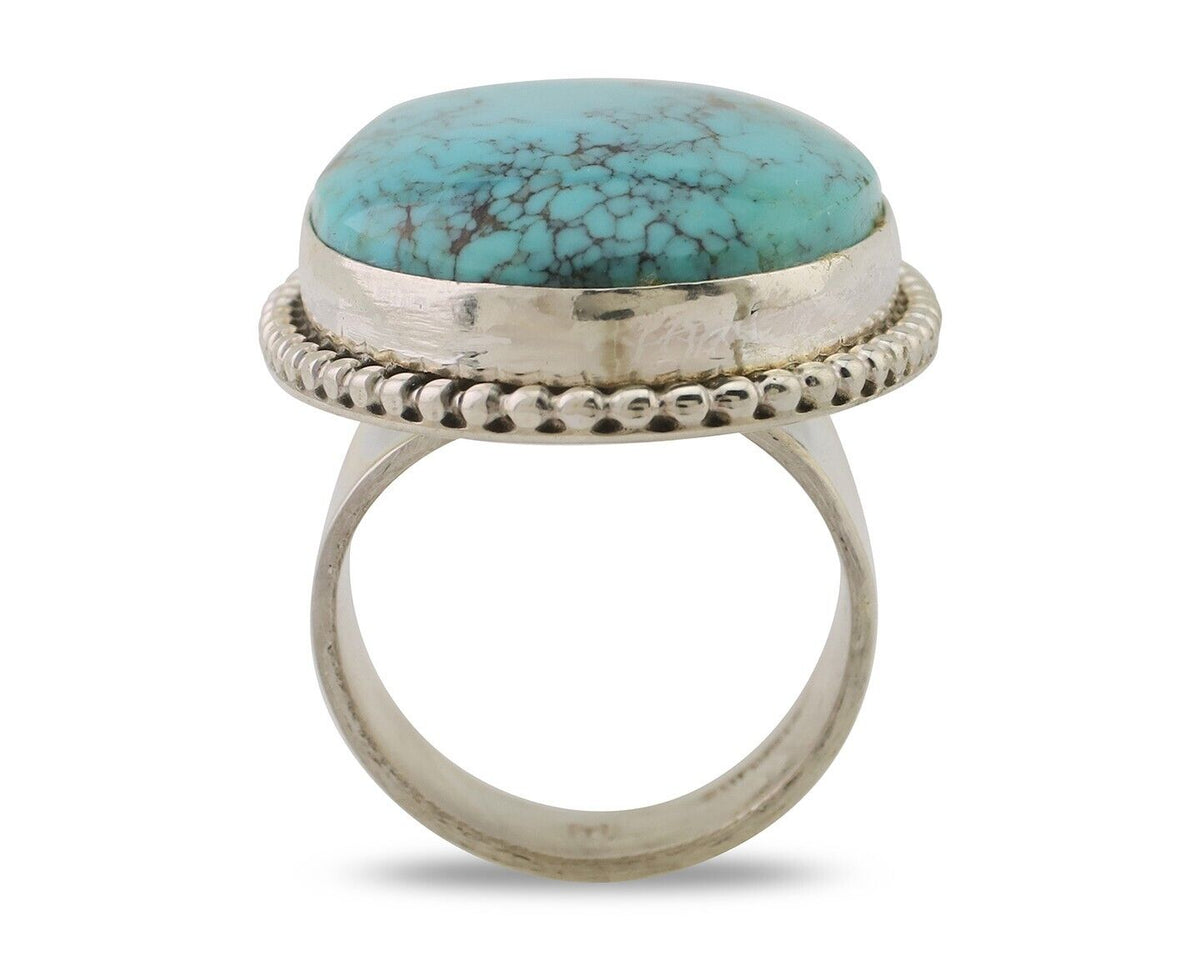 Navajo Ring 925 Silver Natural Blue Turquoise Artist Signed M C.80's