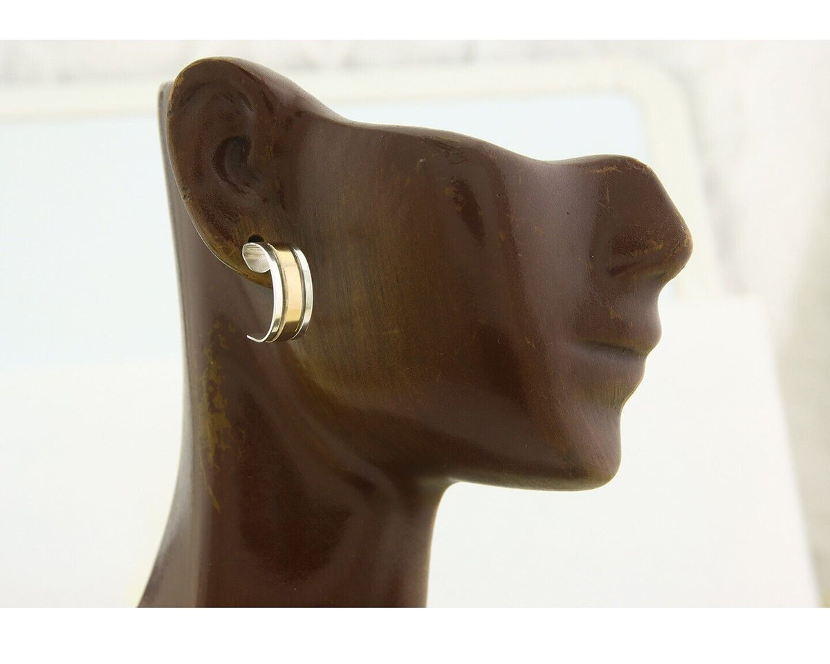 Navajo Hoop Earrings 925 Silver & Gold Native American Artist C.80's