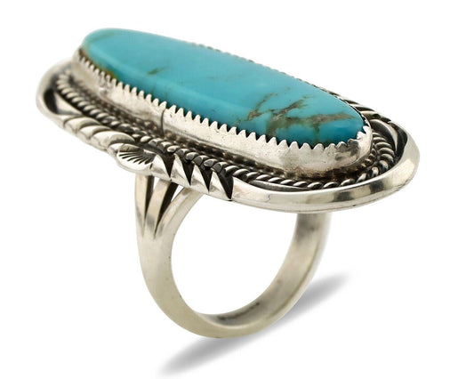 Navajo Ring 925 Silver Natural Mined Turquoise Artist Signed Mike Begay C.80's