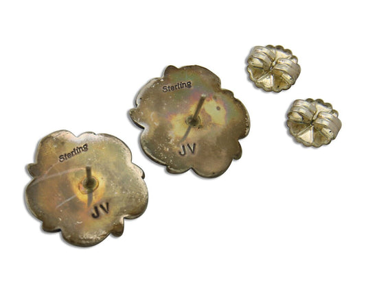 Navajo Earrings 925 Silver Natural Turquoise Artist Signed JV C.80's